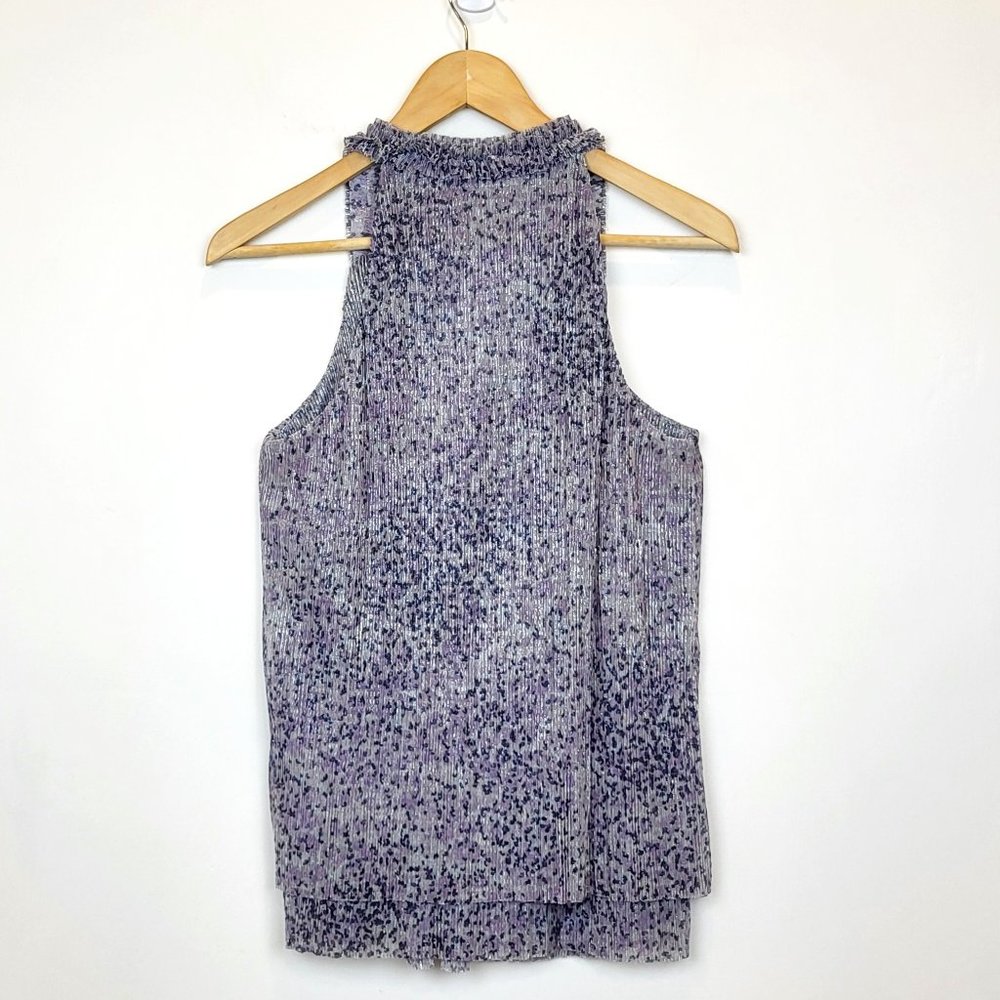 Anthropologie Shimmery Purple Metallic Frilled Neck Tank Top, Size Small, EUC - Picture 2 of 9